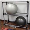 Image 1 : 2 EXERCISE BALLS WITH ROLLING STORAGE RACK