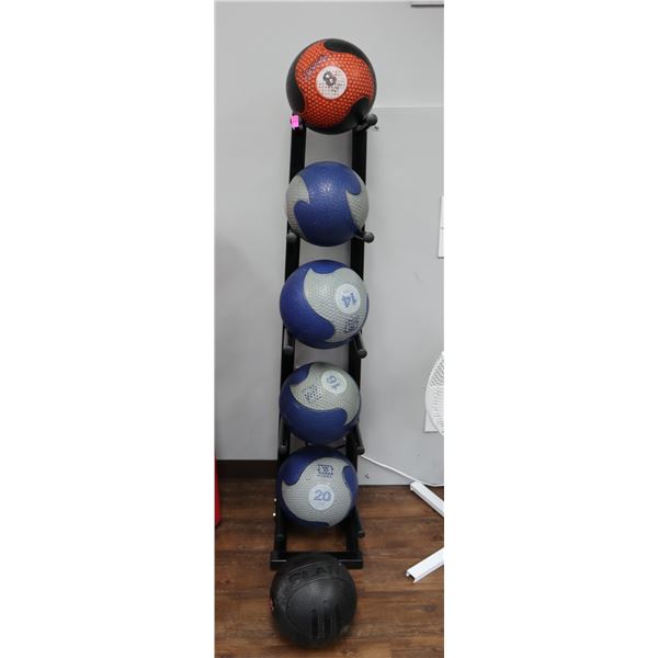 MEDICINE BALL STORAGE STAND WITH 6 BALLS, 8LB TO