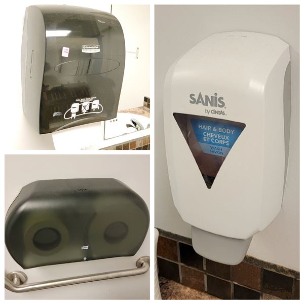 BATHROOM LOT: PAPER TOWEL,TISSUE & SOAP DISPENSERS