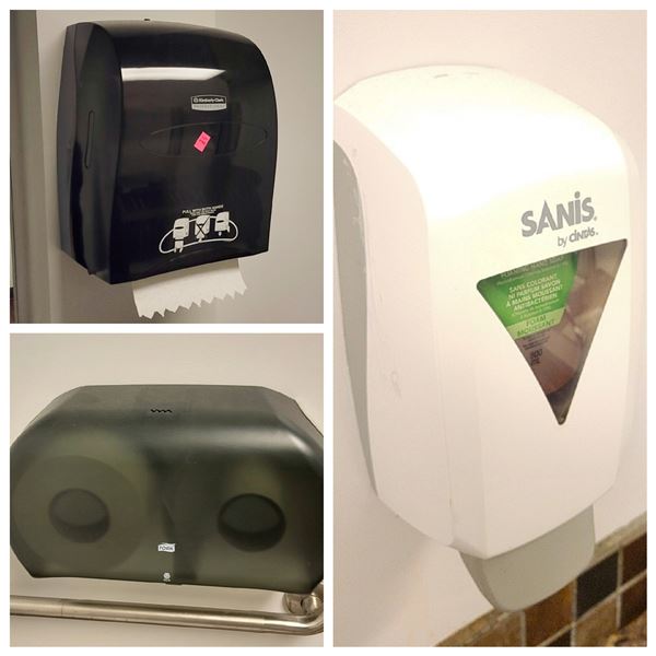 BATHROOM LOT: PAPER TOWEL,TISSUE & SOAP DISPENSERS