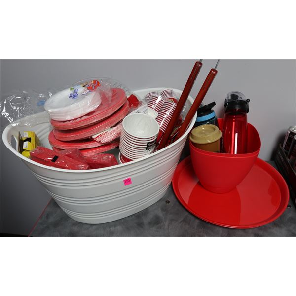 LOT OF DISPOSABLE CUPS, PLATES, NAPKINS & MORE