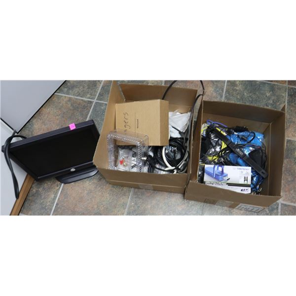 2 BOXES OF EXTENSION CORDS, POWER CORDS, MONITOR
