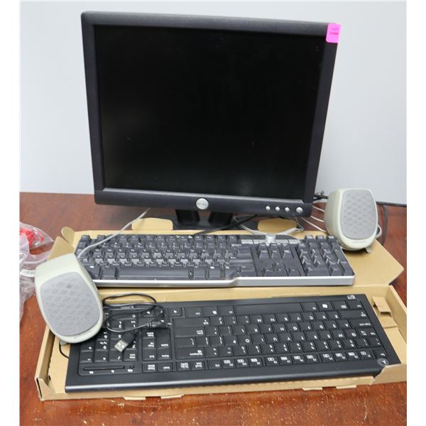 LOT OF 2 KEYBOARDS, MONITOR & POLK AUDIO SPEAKERS