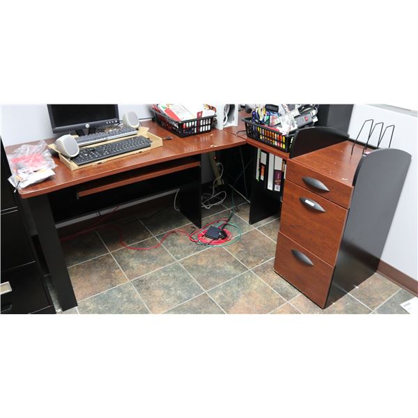 L-SHAPE OFFICE DESK , 67 X 57  & SIDE TABLE