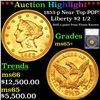 ***Auction Highlight*** 1853-p Near Top POP! Gold Liberty Quarter Eagle $2 1/2 Graded ms65+ By SEGS 