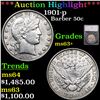 ***Auction Highlight*** 1901-p Barber Half Dollars 50c Graded ms63+ By SEGS (fc)