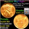 ***Auction Highlight*** 1938-p Near Top POP! Lincoln Cent 1c Graded ms67+ rd By SEGS (fc)