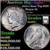***Auction Highlight*** 1925-s Near Top POP! Peace Dollar $1 Graded ms65+ By SEGS (fc)