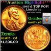 ***Auction Highlight*** 1947-d TOP POP! Lincoln Cent 1c Graded ms67+ rd By SEGS (fc)
