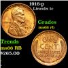 Image 1 : 1916-p Lincoln Cent 1c Grades GEM+ Unc RB