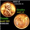 1957-d Lincoln Cent 1c Grades GEM++ Unc RD