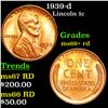 1939-d Lincoln Cent 1c Grades GEM++ RD