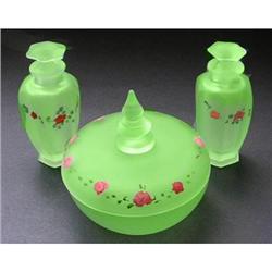 Tiffin Green Satin Depression Glass Vanity Set #2308738