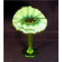 Jack-in-the-Pulpit Vaseline Glass Vase. #2308790