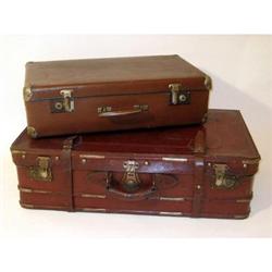 ANTIQUE EUROPEAN LEATHER SUITCASE * EUROPE #2308806