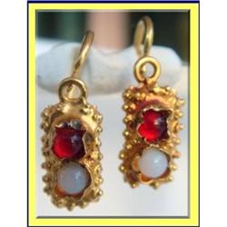 ANTIQUE GEORGIAN 18K GOLD, GEM EARRINGS CHILD #2309428