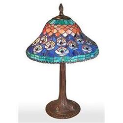 PEACOCK GLASS TABLE LAMP / NEW #2319058