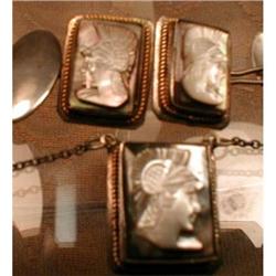 Cameo CUFFlinks SET Silver MOP -ANTIQUE- #2319148