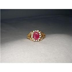 14K YG Filigree Ruby Champagne Diamond Ring #2319275