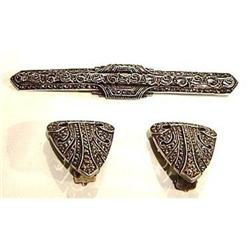 Sterling Silver & Marcasite Earrings & Pin #2319503