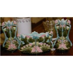 3 Piece Majolica Art Nouveau Console Set #2319510