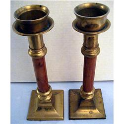 Antique Wood/Brass Candlesticks #2325947