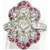 Image 1 : Estate Platinum 1.32c Diamond Ruby Nouveau Ring#2338625