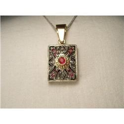 18K Pink Gold Diamond Ruby Filigree Pendant #2339168