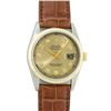 Image 2 : Rolex Mens 2T Champagne Diamond Wristwatch With Brown Leather Band