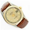Image 4 : Rolex Mens 2T Champagne Diamond Wristwatch With Brown Leather Band