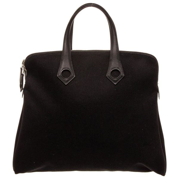 Hermes Black Canvas Heeboo Satchel Bag