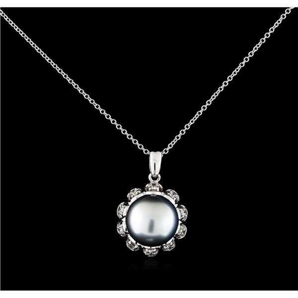 0.30 ctw Pearl and Diamond Pendant With Chain - 14KT White Gold