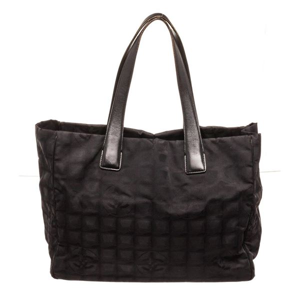Chanel Black Leather Travel Line Tote Bag