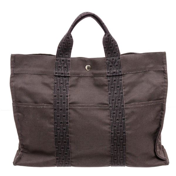 Hermes Black Gray Canvas Herline Bag GM Tote Bag
