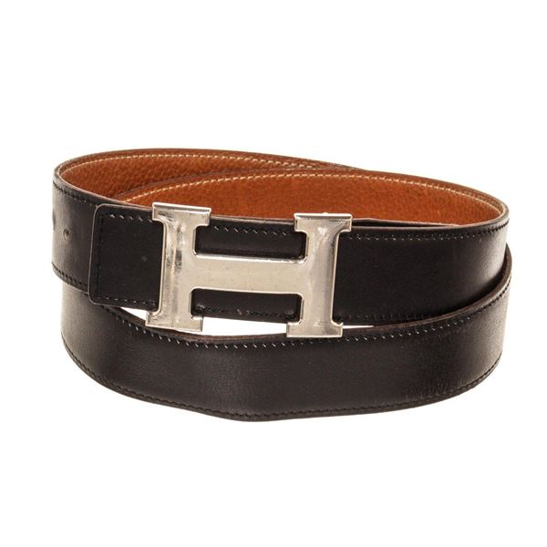 Hermes Black Brown Leather H Belt