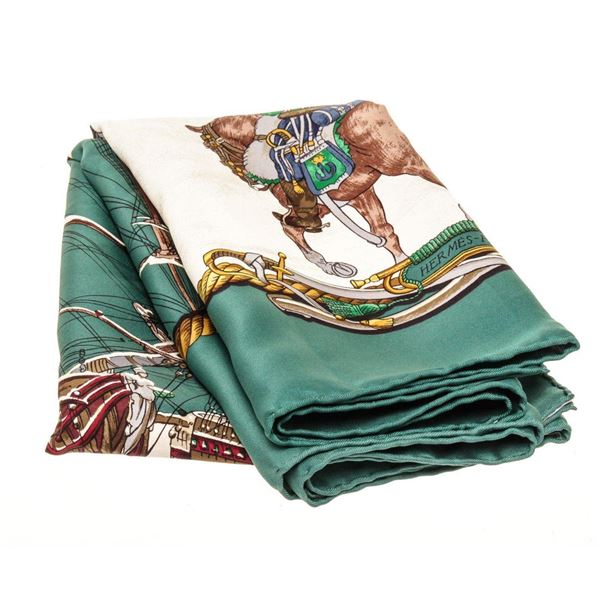 Hermes Dark Green Multicolor Silk Scarf