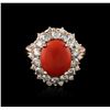 Image 2 : 14KT Rose Gold 8.88 ctw Coral and Diamond Ring