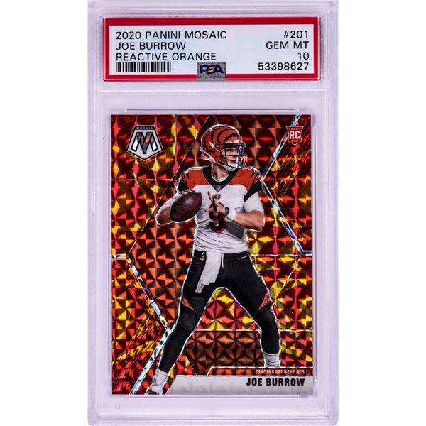 2020 Panini Mosaic Reactive Orange Joe Burrow NFL Card #201 PSA Gem Mint 10