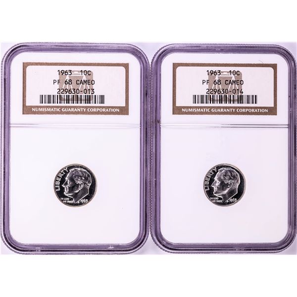 Lot of (2) 1963 Proof Roosevelt Dime Coin NGC PF68 Cameo