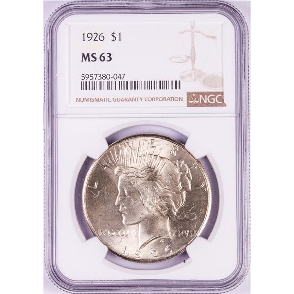 1926 $1 Peace Silver Dollar Coin NGC MS63