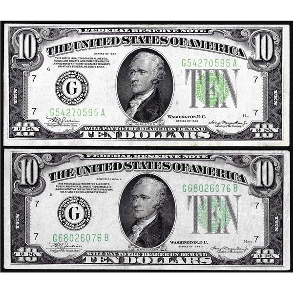 Lot of 1934 & 1934A $10 Federal Reserve Notes Chicago