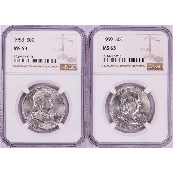 Lot of 1958-1959 Franklin Half Dollar Coins NGC MS63