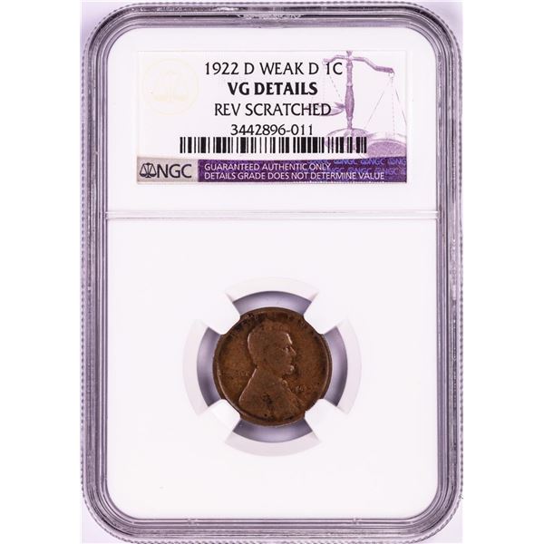 1922-D Weak D Lincoln Wheat Cent Coin NGC VG Details