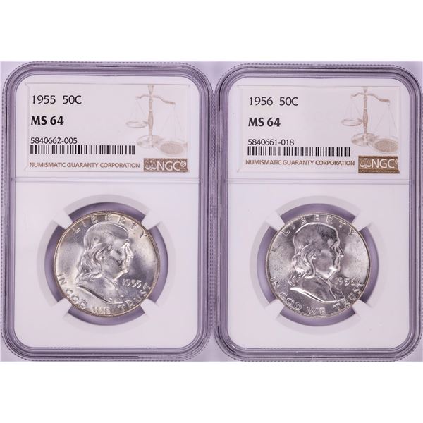 Lot of 1955-1956 Franklin Half Dollar Coins NGC MS64