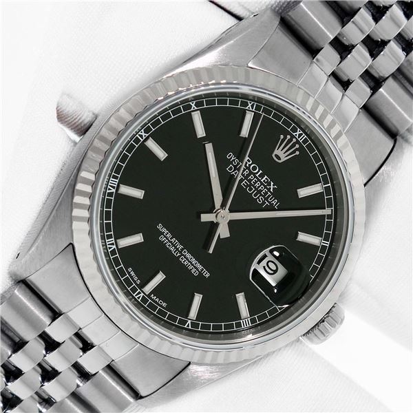 Rolex Men's Stainless Steel Datejust With Factory Black Index Dial