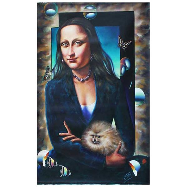 Ferjo Original "Mona Lisa With Dog" Original Oil On Canvas