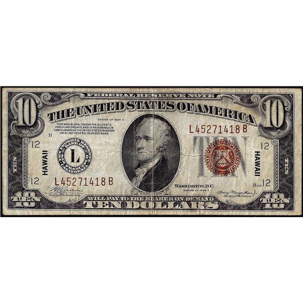 1934A $10 Hawaii WWII Emergency Issue Federal Reserve Note