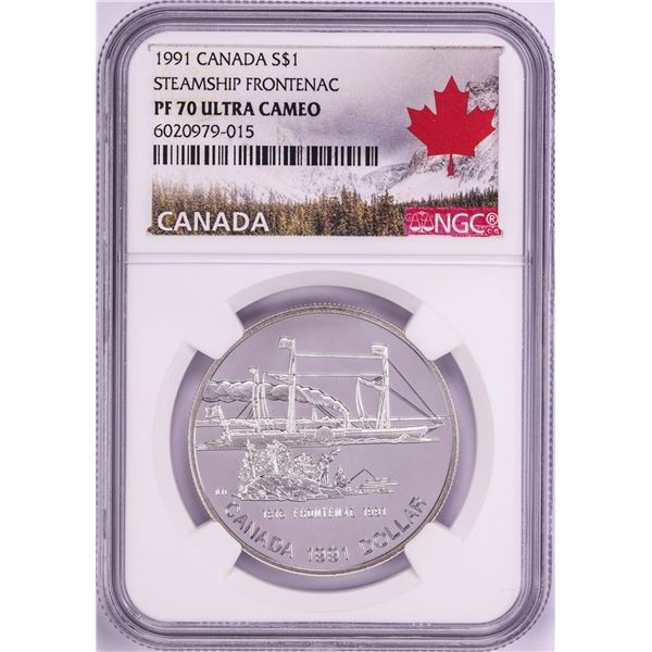1991 $1 Proof Canada Steamship Frontenac Silver Dollar Coin NGC PF70 Ultra Cameo