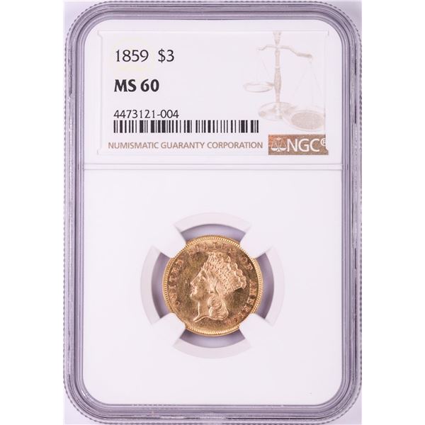 1859 $3 Indian Princess Head Gold Coin NGC MS60