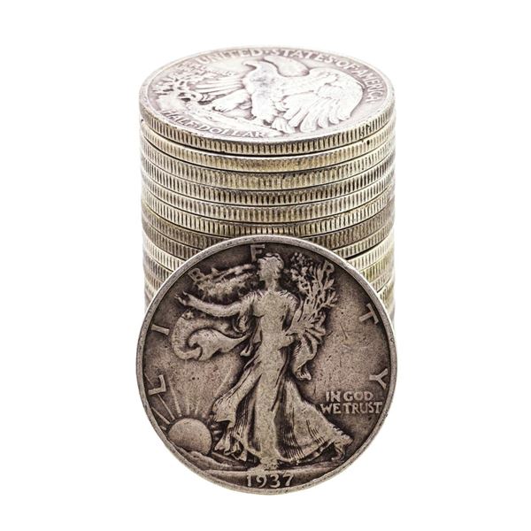 Roll of (20) Assorted Date Walking Liberty Half Dollar Coins Circulated